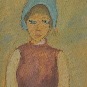 Schilderij getiteld "The blue bonnet / L…" door Tonino Gottarelli, Origineel Kunstwerk, Tempera