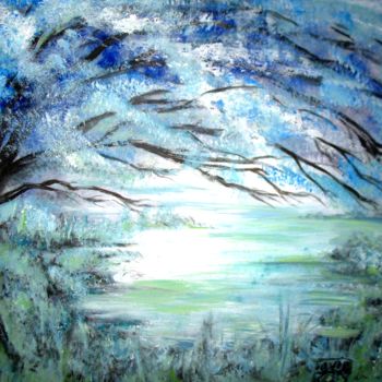 Painting titled "Arbre bleu" by Tonio Klay, Original Artwork, Oil