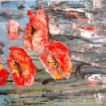 Painting titled "Rustic Poppies" by Tonio Klay, Original Artwork, Watercolor