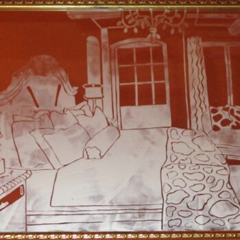 Рисунок под названием "Retreat" - Tonjua Lyles, Подлинное произведение искусства, Трафарет Установлен на Стекло
