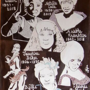 Ζωγραφική με τίτλο "Musical Ladies" από Tonjua Lyles, Αυθεντικά έργα τέχνης, Ακρυλικό Τοποθετήθηκε στο Ποτήρι