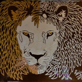 Painting titled "Hail! Lion of Judah" by Tonjua Lyles, Original Artwork, Acrylic Mounted on Glass