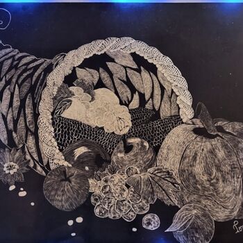 Disegno intitolato "Cornucopia Horn of…" da Tonjua Lyles, Opera d'arte originale, Scratchboard