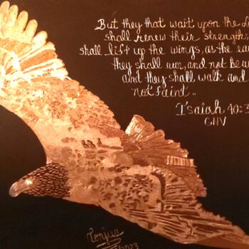 Rysunek zatytułowany „Isaiah 40 Eagle” autorstwa Tonjua Lyles, Oryginalna praca, Scratchboard
