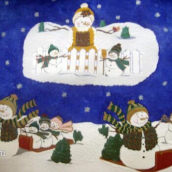Schilderij getiteld "Snow Fun!" door Tonjua Lyles, Origineel Kunstwerk