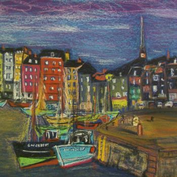 Dessin intitulée "Port de Honfleur de…" par Tony Crenn, Œuvre d'art originale, Pastel