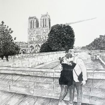 Dibujo titulada "Drawings from Paris" por Tony Rodriguez(Juan Antonio Rodriguez Ol, Obra de arte original, Lápiz