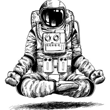 Astronaut In Spacesuit Yoga Gestures Han, Painting by Tony Rubino