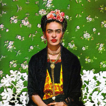 Painting titled "Frida Kahlo Green" by Tony Rubino, Original Artwork, Acrylic Mounted on Wood Stretcher frame