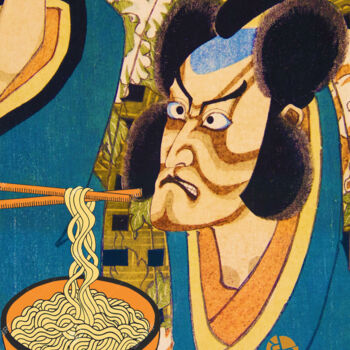 Painting titled "Rubino Samurai Eats…" by Tony Rubino, Original Artwork, Acrylic Mounted on Wood Stretcher frame