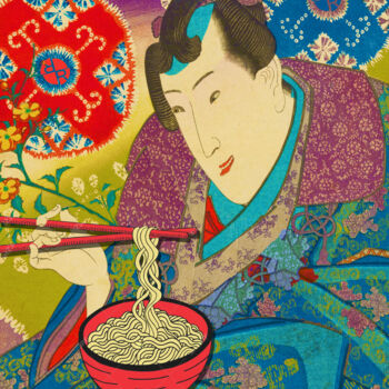 Pittura intitolato "Rubino Samurai Eats…" da Tony Rubino, Opera d'arte originale, Acrilico Montato su Telaio per barella in…