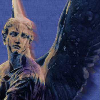 Collages titled "Angel in Blue and G…" by Tony Rubino, Original Artwork, Digital Painting Mounted on Wood Stretcher frame