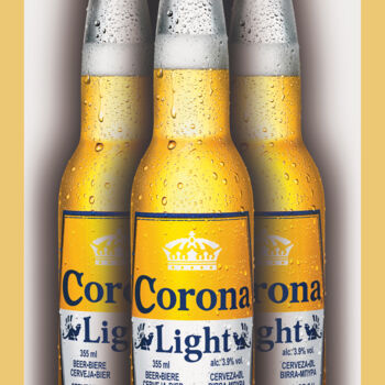 「Corona Light Bottle…」というタイトルのコラージュ Tony Rubinoによって, オリジナルのアートワーク, アクリル ウッドストレッチャーフレームにマウント