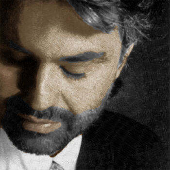 「Andrea Bocelli And 1」というタイトルのデジタルアーツ Tony Rubinoによって, オリジナルのアートワーク, アクリル ウッドストレッチャーフレームにマウント