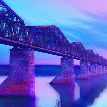 「Hope Bridge」というタイトルのコラージュ Tony Rubinoによって, オリジナルのアートワーク, デジタル絵画 ウッドストレッチャーフレームにマウント