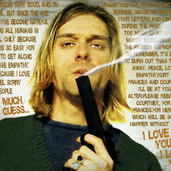 Artes digitais intitulada "Kurt Cobain Nirvana…" por Tony Rubino, Obras de arte originais, Pintura digital Montado em Armaçã…