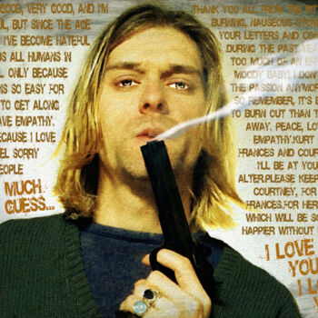 Digital Arts titled "Kurt Cobain Nirvana…" by Tony Rubino, Original Artwork, Digital Painting Mounted on Wood Stretcher frame