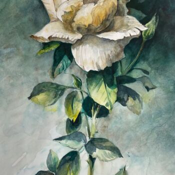 Painting titled "La rose…en Mai" by Tony Szabo, Original Artwork, Watercolor
