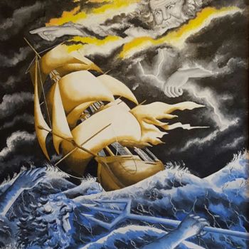 Painting titled "La tempête des dieux" by Tony Petit, Original Artwork, Oil