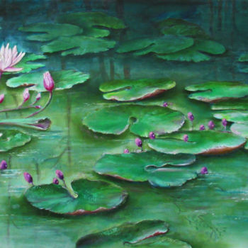 Painting titled "Serenity in the Pon…" by Miriam Besa, Original Artwork, Oil