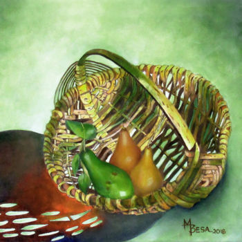 Ζωγραφική με τίτλο "Avocado and Pears i…" από Miriam Besa, Αυθεντικά έργα τέχνης, Λάδι