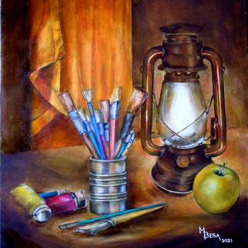 Painting titled "Done for the Day" by Miriam Besa, Original Artwork, Oil