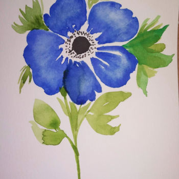 Painting titled "Blue Flower" by Mitzi Lima, Original Artwork, Watercolor