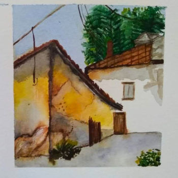 Painting titled "Casinha" by Mitzi Lima, Original Artwork, Watercolor