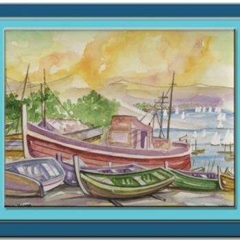 Painting titled "boats" by Topcu, Original Artwork, Oil
