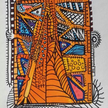 Dessin intitulée "guerrier et arbre" par Girerd Christophe, Œuvre d'art originale, Crayon
