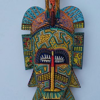 Escultura intitulada "masque tribal" por Girerd Christophe, Obras de arte originais, Madeira