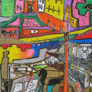 Peinture intitulée "ville compliquèe" par Girerd Christophe, Œuvre d'art originale, Acrylique
