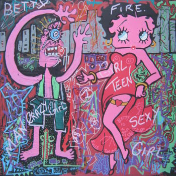 Pittura intitolato "Betty met le feu;" da Girerd Christophe, Opera d'arte originale, Acrilico