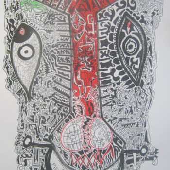 Painting titled "tribal tete" by Girerd Christophe, Original Artwork, Marker