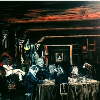 Painting titled "The Dogs Party" by Topo Mposa Bw, Original Artwork, Acrylic