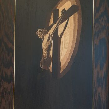 "The image of Christ…" başlıklı Tekstil Sanatı Toraj Rahimi tarafından, Orijinal sanat, Kırkyama Ahşap panel üzerine monte e…