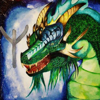 Ζωγραφική με τίτλο ""Emerald dragon"" από Toreodoa Art, Αυθεντικά έργα τέχνης, Ακρυλικό