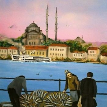 Painting titled "İstanbul'da Balıkçı…" by Hatun Erdem, Original Artwork