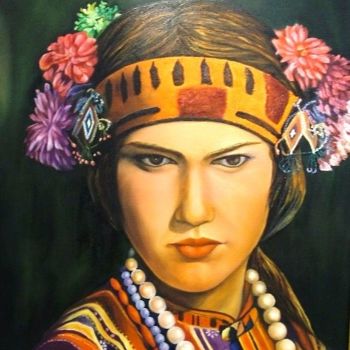 Peinture intitulée "Kazak Güzeli" par Hatun Erdem, Œuvre d'art originale