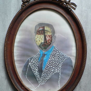 Painting titled "portrait en énergie…" by Toross, Original Artwork, Collages Mounted on Cardboard