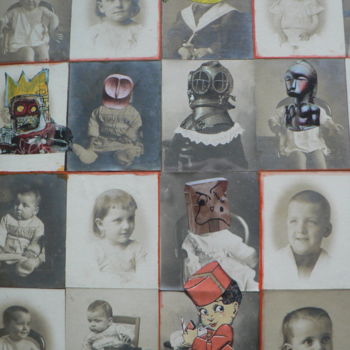 Collages intitulée "grosss famille" par Toross, Œuvre d'art originale, Collages Monté sur Panneau de bois