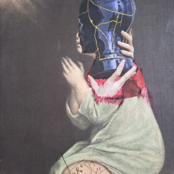 Collages intitulée "pray" par Toross, Œuvre d'art originale, Collages Monté sur Châssis en bois