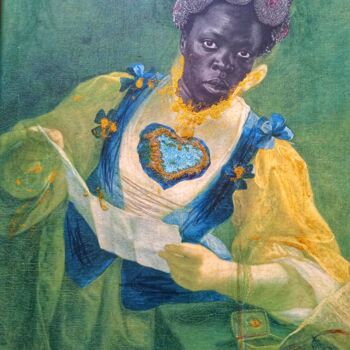 Collages intitulée "madame gratounette…" par Toross, Œuvre d'art originale, Acrylique Monté sur Panneau de bois