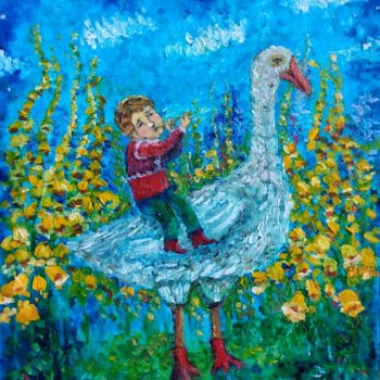 Картина под названием "Гуси-лебеди" - Наталья Леонтьева (Tereshonok), Подлинное произведение искусства, Масло