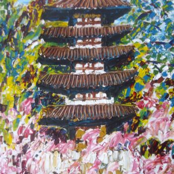 Painting titled "Pagode 0" by Toshio Asaki, Original Artwork, Oil