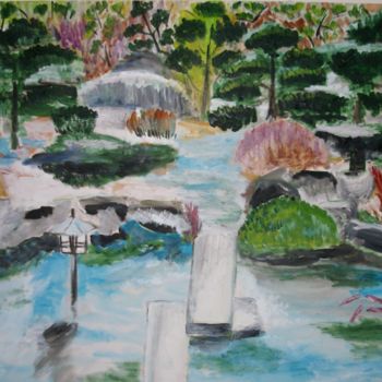 Malarstwo zatytułowany „Jardin japonais 2” autorstwa Toshio Asaki, Oryginalna praca, Olej