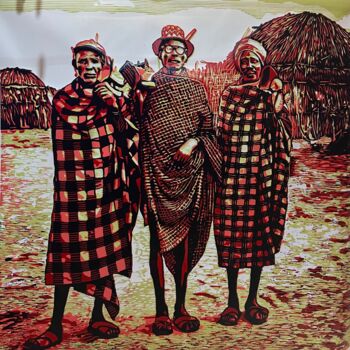 Incisioni, stampe intitolato "ELDERS OF THE LAND" da Tosin Oyeniyi, Opera d'arte originale, Incisioni su linoleum
