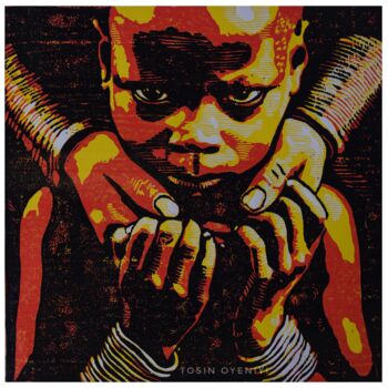 Estampas & grabados titulada "THE HAND THAT GIVETH" por Tosin Oyeniyi, Obra de arte original, Linograbados