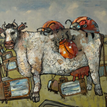 Peinture intitulée "Terrible cow" par Tot_chuvak, Œuvre d'art originale, Acrylique Monté sur Châssis en bois