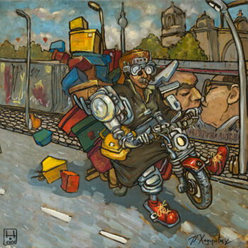 Painting titled "To Berlin with Love" by Tot_chuvak, Original Artwork, Oil Mounted on Wood Stretcher frame